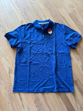 Malbon scripts pique Blue Polo Shirt with Subtle Embroidery